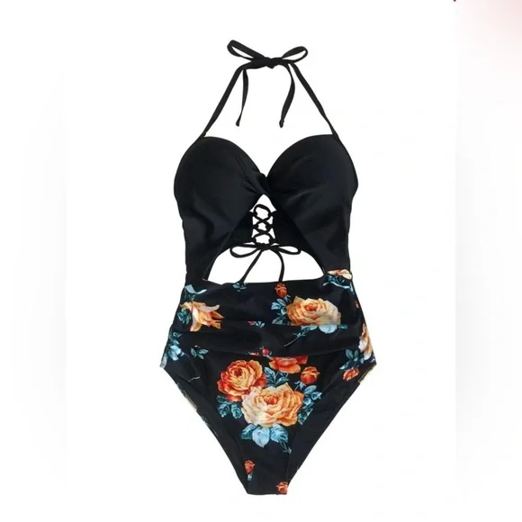 Cupshe Black Floral One-Piece Swimsuit - Picture 7 of 13